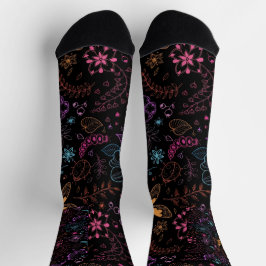 Neon Floral Butterfly Crew Socks ソックス