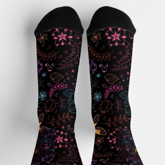 Neon Floral Butterfly Crew Socks ソックス (上部)