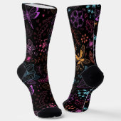 Neon Floral Butterfly Crew Socks ソックス (傾斜あり)