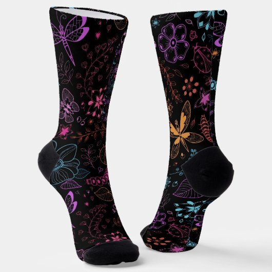 Neon Floral Butterfly Crew Socks ソックス (傾斜あり)