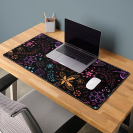 Neon Floral Butterfly Desk Mat デスクマット