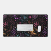 Neon Floral Butterfly Desk Mat デスクマット (キーボード&マウス)