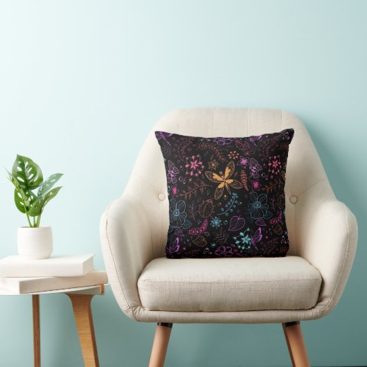 Neon Floral Butterfly Throw Pillow クッション (椅子)
