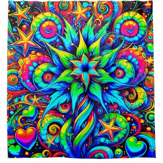 Neon Flower Design シャワーカーテン (正面)