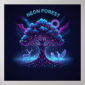 Neon Forest – Glowing Tree & Luminous Animals Post ポスター (正面)