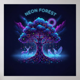 Neon Forest – Glowing Tree & Luminous Animals Post ポスター