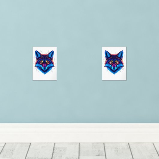 Neon Fox Face – Vibrant Glowing Design (ウッドフロア)