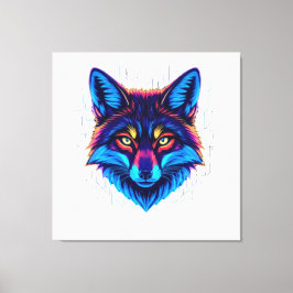 Neon Fox Face – Vibrant Glowing Design キャンバスプリント