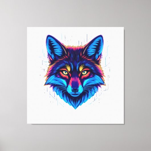 Neon Fox Face – Vibrant Glowing Design キャンバスプリント (正面)