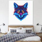 Neon Fox Face – Vibrant Glowing Design キャンバスプリント (インサイチュ (寝室))