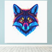 Neon Fox Face – Vibrant Glowing Design キャンバスプリント (インサイチュ (ウッドフロア))