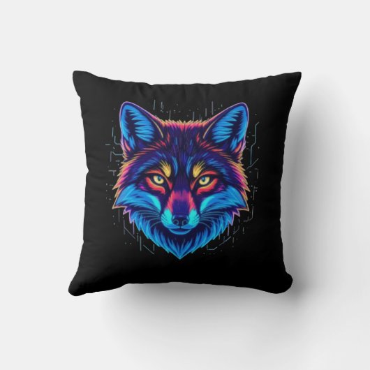 Neon Fox Face – Vibrant Glowing Design クッション (裏面)