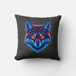 Neon Fox Face – Vibrant Glowing Design クッション