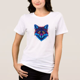 Neon Fox Face – Vibrant Glowing Design トライブレンドＴシャツ