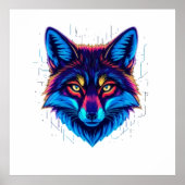 Neon Fox Face – Vibrant Glowing Design ポスター (正面)