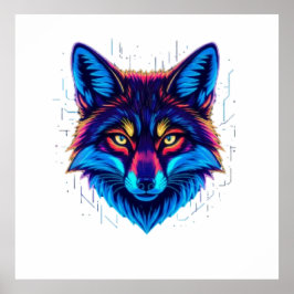 Neon Fox Face – Vibrant Glowing Design ポスター