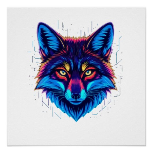 Neon Fox Face – Vibrant Glowing Design ポスター (正面)