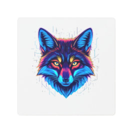 Neon Fox Face – Vibrant Glowing Design メタルプリント