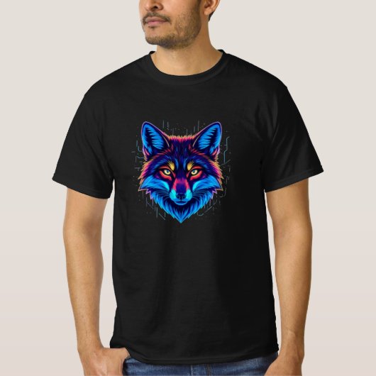 Neon Fox Face – Vibrant Glowing Design Tシャツ (正面)