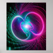 Neon Fractal Swirl Lines Abstract Pattern ポスター (正面)