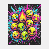 Neon Funky Emoji Mix フリースブランケット (正面)