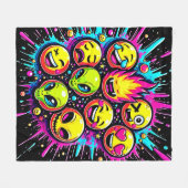 Neon Funky Emoji Mix フリースブランケット (正面(横))
