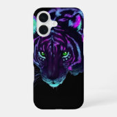 Neon Galaxy Tiger Glowing Eyes Phone Case iPhone 16ケース (裏面)