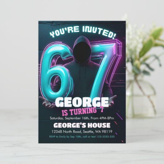 Neon Gamer 7th Birthday Invitation 招待状 (スタンド正面)