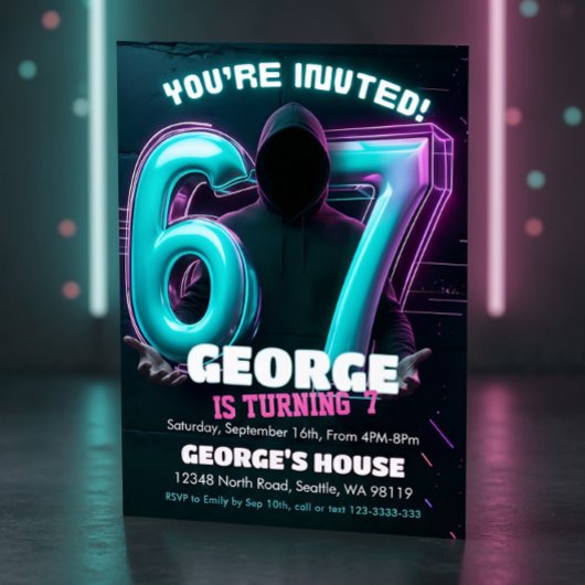 Neon Gamer 7th Birthday Invitation 招待状