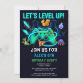 Neon Gamer Birthday Invitation Editable Template 招待状 (正面)