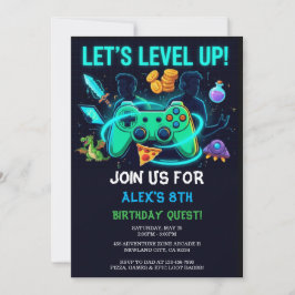 Neon Gamer Birthday Invitation Editable Template 招待状