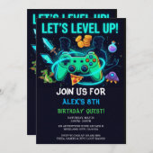 Neon Gamer Birthday Invitation Editable Template 招待状 (正面/裏面)