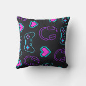 Neon Gamer Controller and Hearts Pattern クッション (裏面)