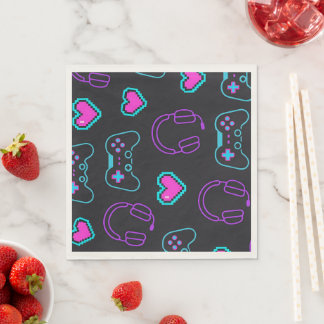 Neon Gamer Controller and Hearts Pattern スタンダードランチョンナプキン