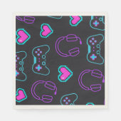 Neon Gamer Controller and Hearts Pattern スタンダードランチョンナプキン (正面)