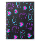 Neon Gamer Controller and Hearts Pattern ノートブック (正面)