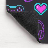 Neon Gamer Controller and Hearts Pattern マウスパッド (コーナー)