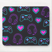 Neon Gamer Controller and Hearts Pattern マウスパッド (正面)