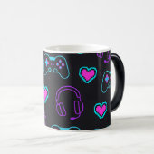 Neon Gamer Controller and Hearts Pattern モーフィングマグカップ (正面右)