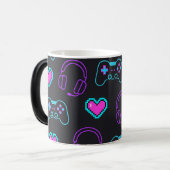 Neon Gamer Controller and Hearts Pattern モーフィングマグカップ (正面左)