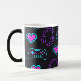 Neon Gamer Controller and Hearts Pattern モーフィングマグカップ