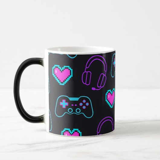 Neon Gamer Controller and Hearts Pattern モーフィングマグカップ (左)