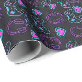 Neon Gamer Controller and Hearts Pattern ラッピングペーパー (ロールコーナー)