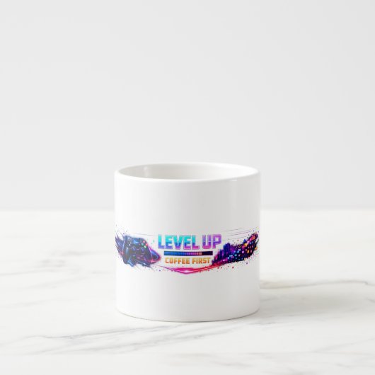 Neon Gamer Wrap Coffee Mug 🎮 | LEVEL UP Coffee Fi エスプレッソカップ (正面)