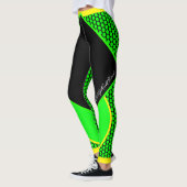 Neon Gelb Schwarz Grüne Punkte Streifen Leggings レギンス (左)