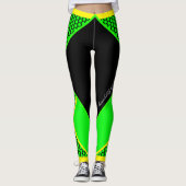 Neon Gelb Schwarz Grüne Punkte Streifen Leggings レギンス (正面)