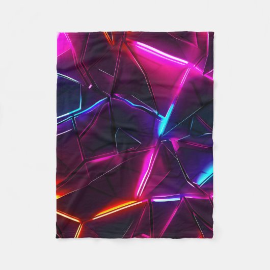 Neon Geometric Abstract Futuristic Cyberpunk フリースブランケット (正面)