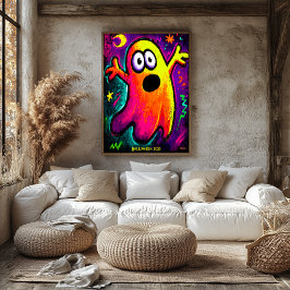 Neon Ghost – Vibrant Cartoon Pop Art Halloween ポスター