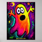 Neon Ghost – Vibrant Cartoon Pop Art Halloween ポスター (正面)