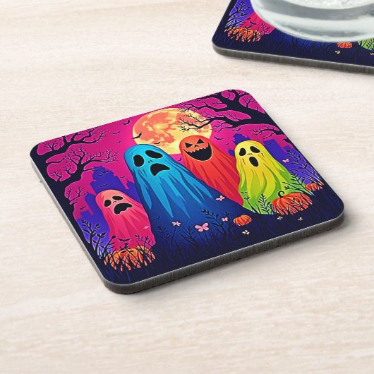 Neon Ghosts' Halloween Party Design コースター (左側)